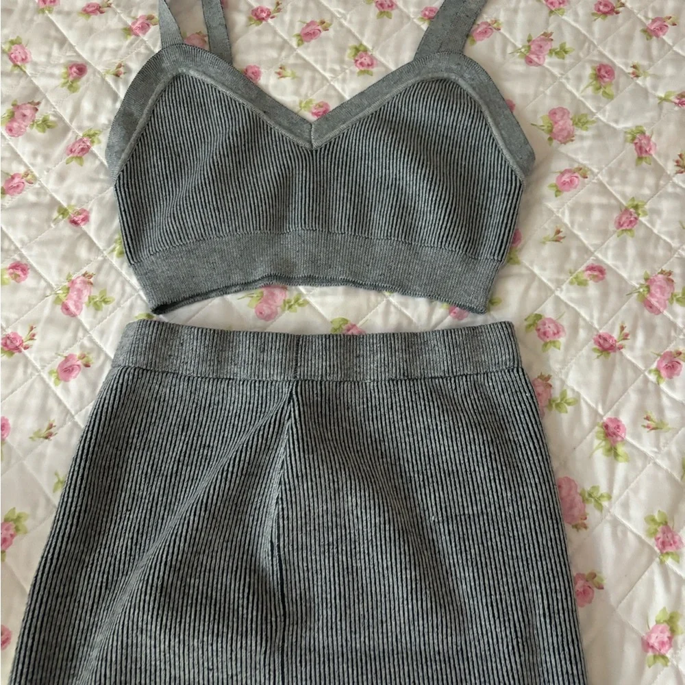Gray Ribbed Two-Piece Set - Picture 1 of 2